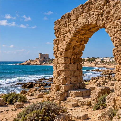 Ancient coastal stone arch by the Mediterranean