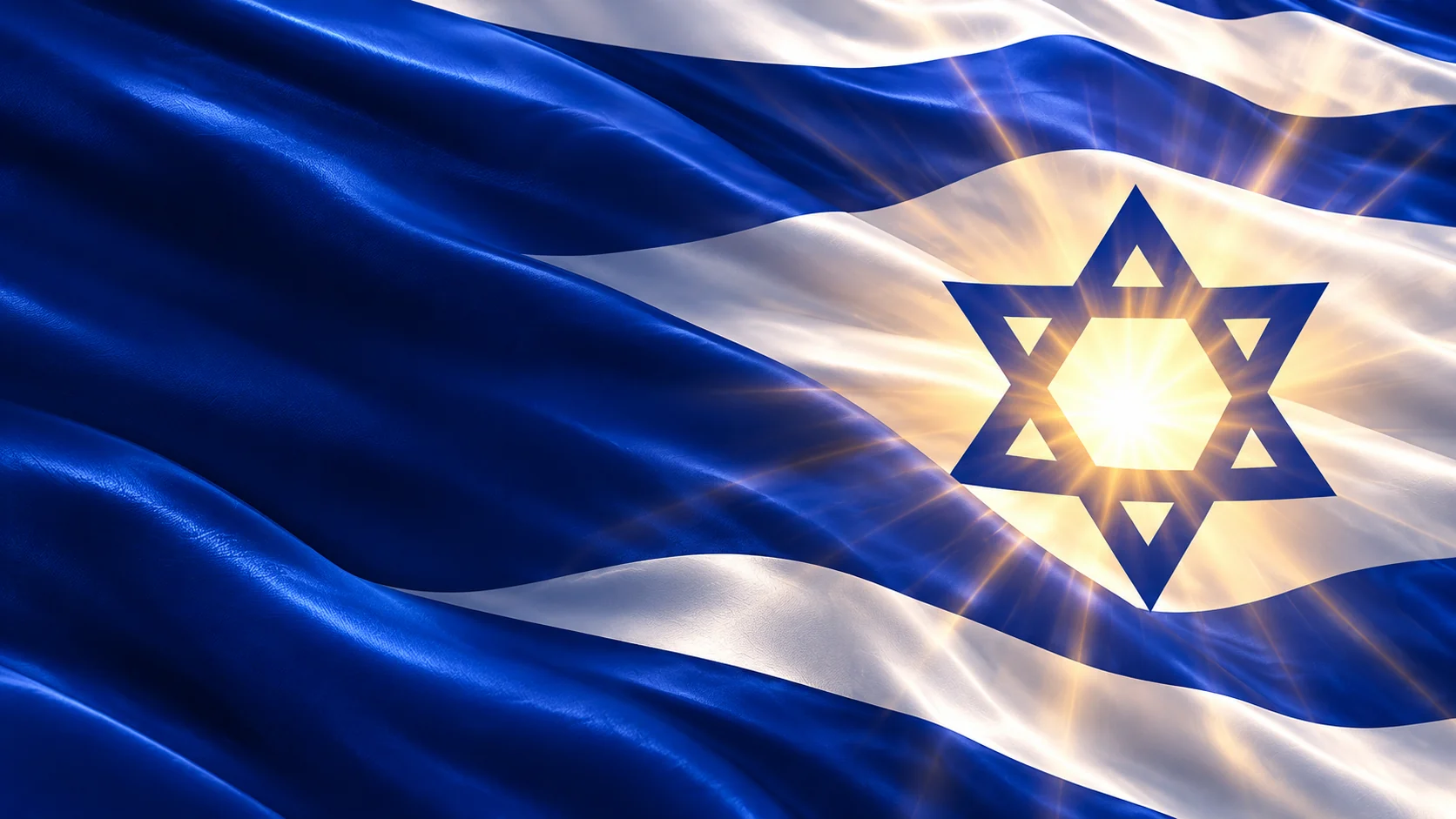 Israeli flag illuminated by sunlight