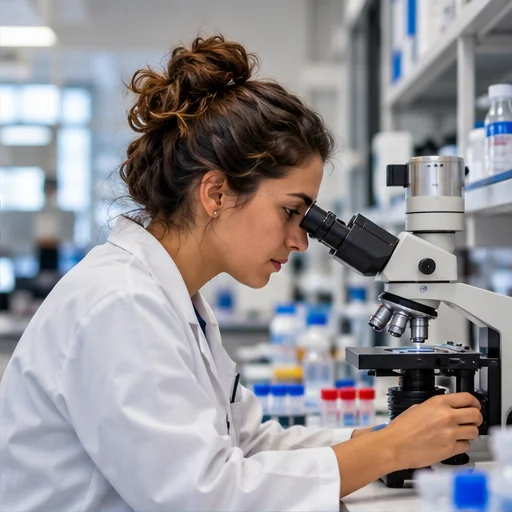 Scientist using a microscope in a laboratory